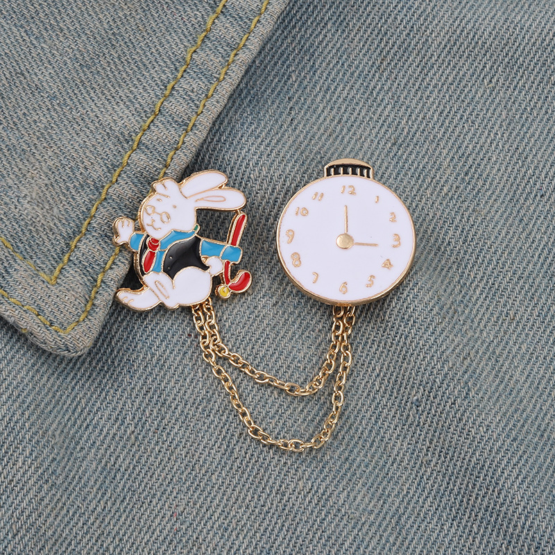 Jewelry Watches Gold - Мультяшный кролик, карманные часы, значок, Золотистый