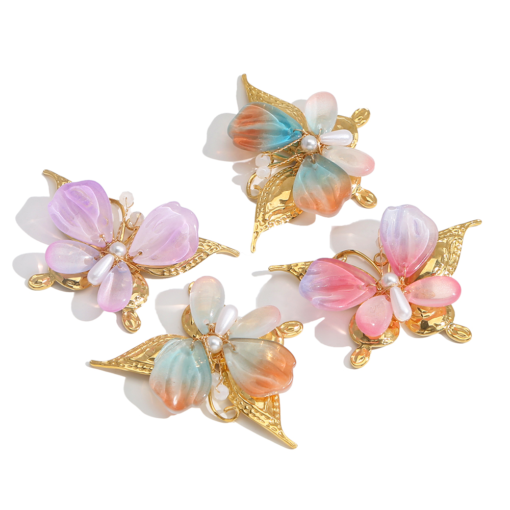 Butterfly Pendant Necklace - Нержавеющая сталь ручная резьба градиент кристалл