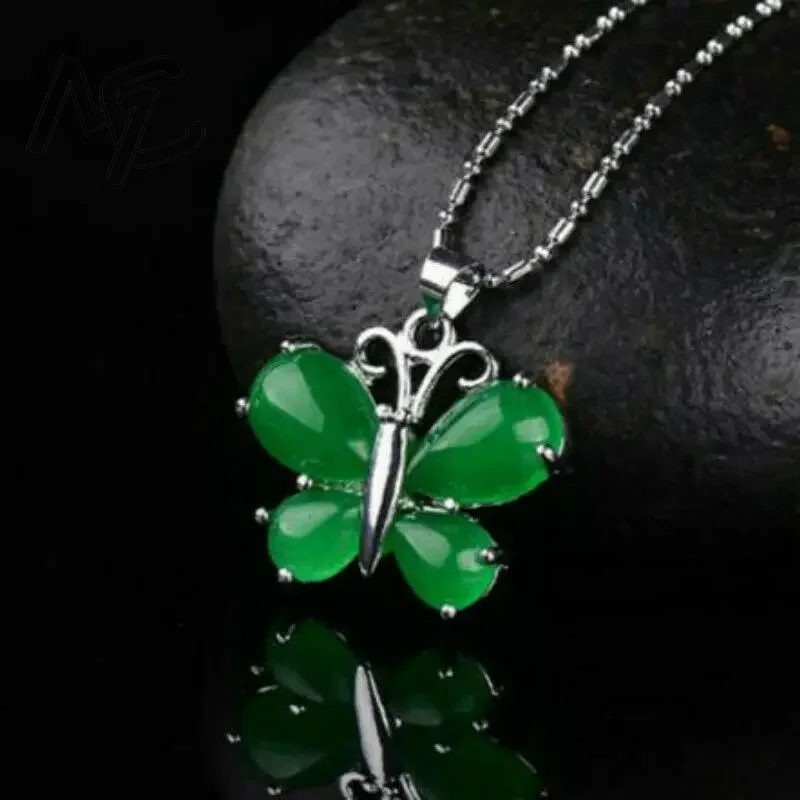 S925 Серебристо-зеленый нефрит – обзор и цена Butterfly Pendant Necklace