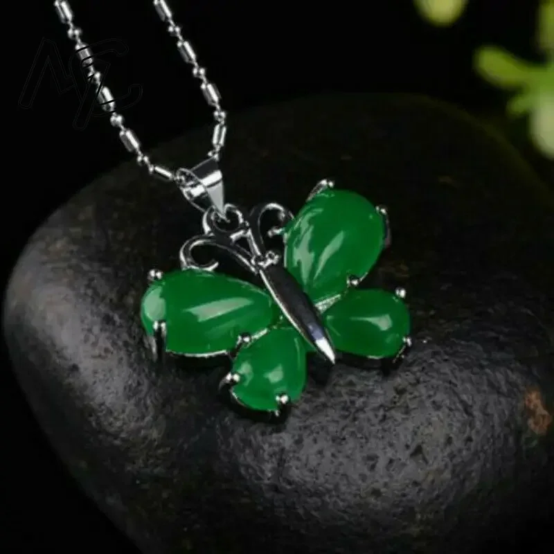 S925 Серебристо-зеленый нефрит – обзор и цена Butterfly Pendant Necklace