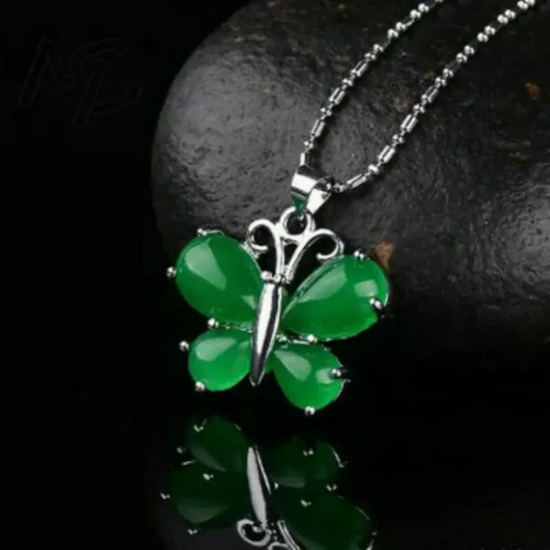 S925 Серебристо-зеленый нефрит – обзор и цена Butterfly Pendant Necklace